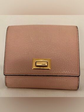 Fendi Peekaboo Bi-fold Wallet in Blush pink leather with gold-finish metalware.